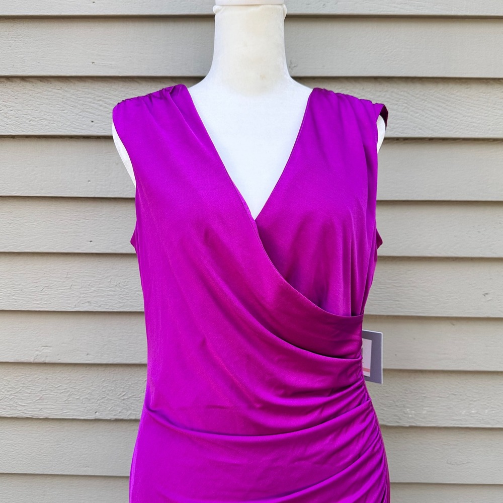Marc New York Andrew Marc Purple Ruched Faux Wrap Sheath Dress MD2AK590 Sz 10 - Picture 8 of 16